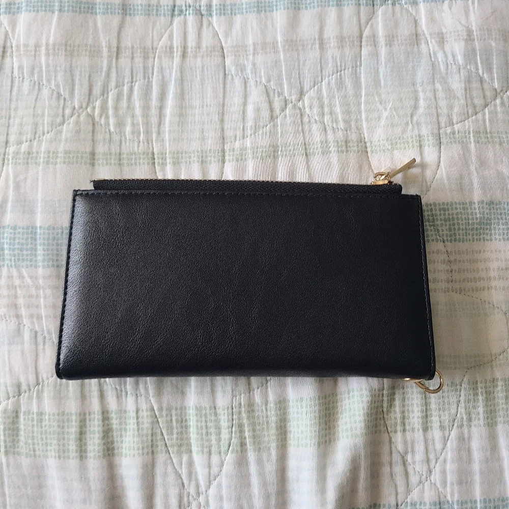 Art deco gold trimmed envelope black clutch organizer wallet